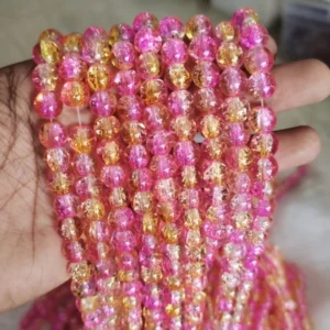 Pink With Yellow Crackle
(1 Line-95 to 100 beads)